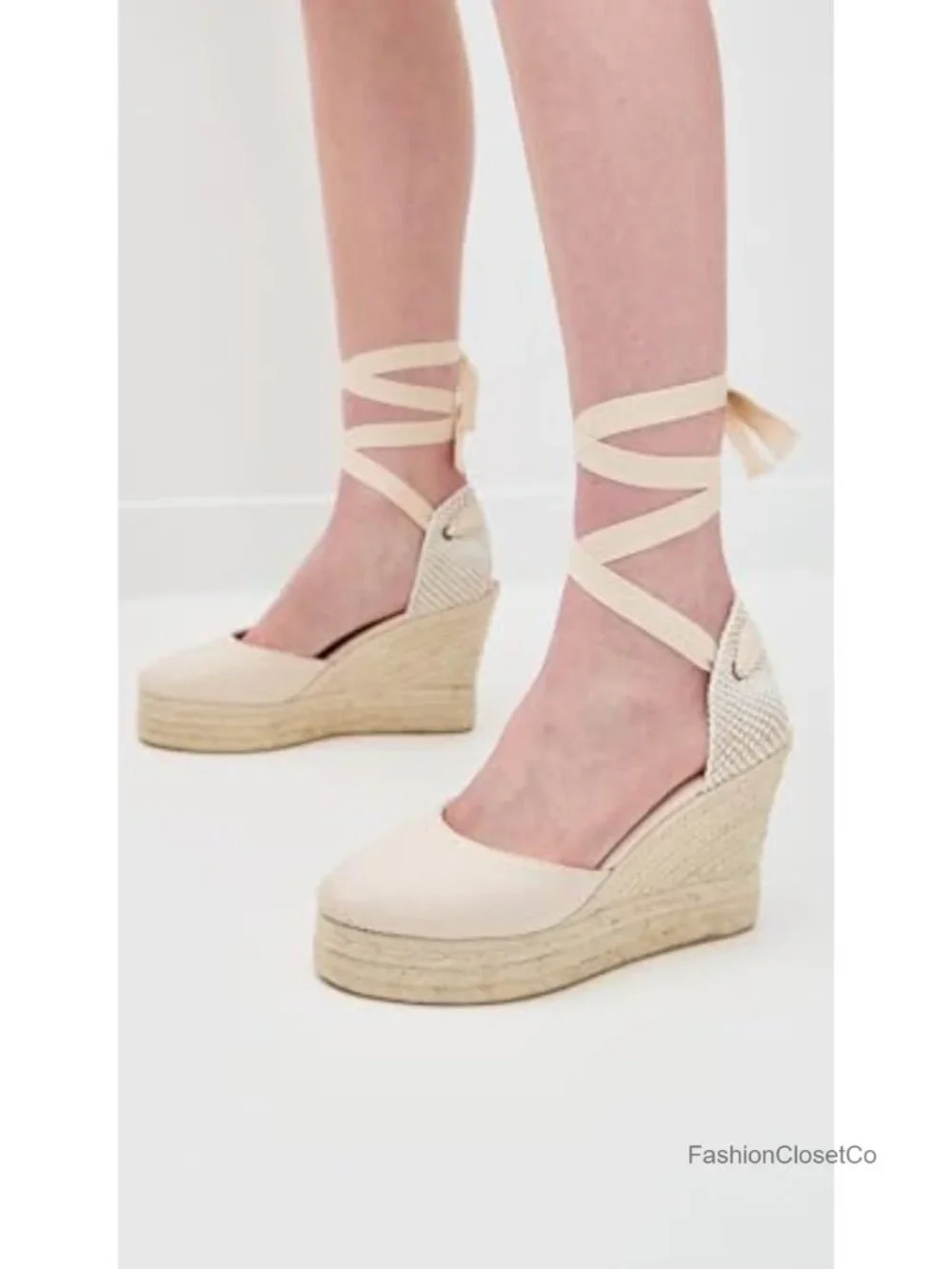 Platform Wedge Espadrille Sandals - Wraparound Ankle Strap - Open Toe